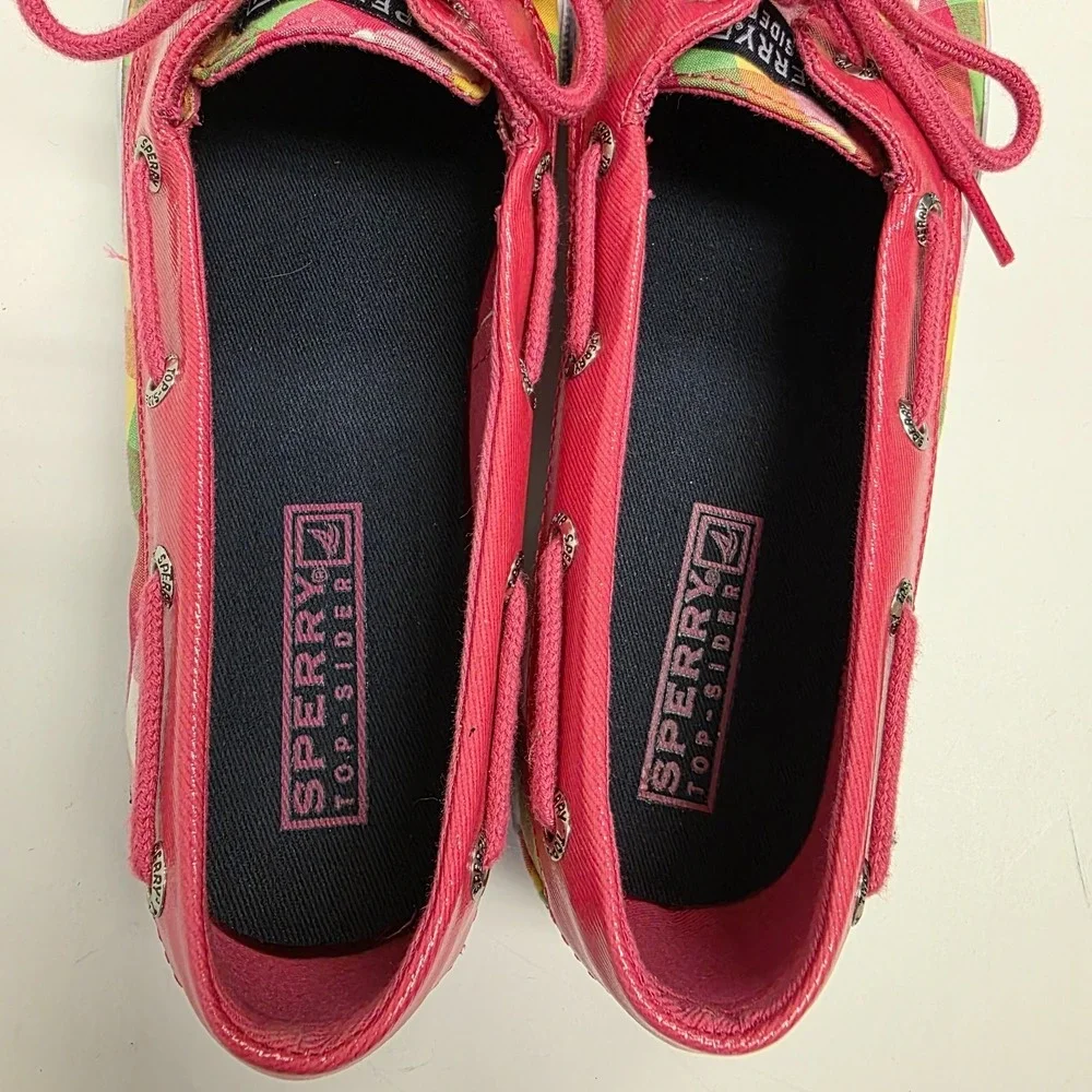 Sperry Top-Sider Pink Yellow Green Plaid Boat Loafer Shoes Size 4.5M Biscayne